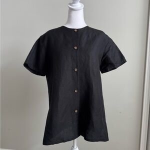 Harve Benard Linen Black Short Sleeve Button Down Top